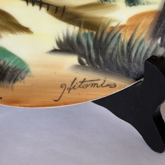 8” Hitomi Hand Painted Plates Scenery Landscape Japan Kitchen Dining Decor - Picture 6 of 8